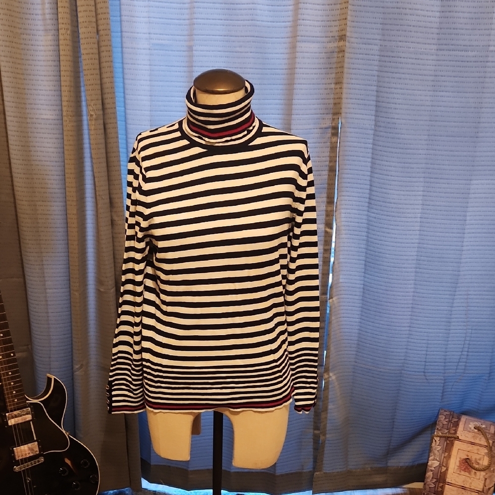 Tommy Hilfiger Black and White Striped Turtleneck